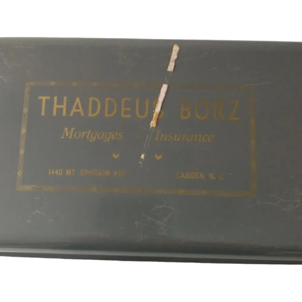 Vtg‎ Steel Advertising Box Thaddeus Borz Camden NJ Mortgage Insurance Needs Lock